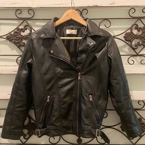 Boys Vegan leather black biker motorcycle jacket